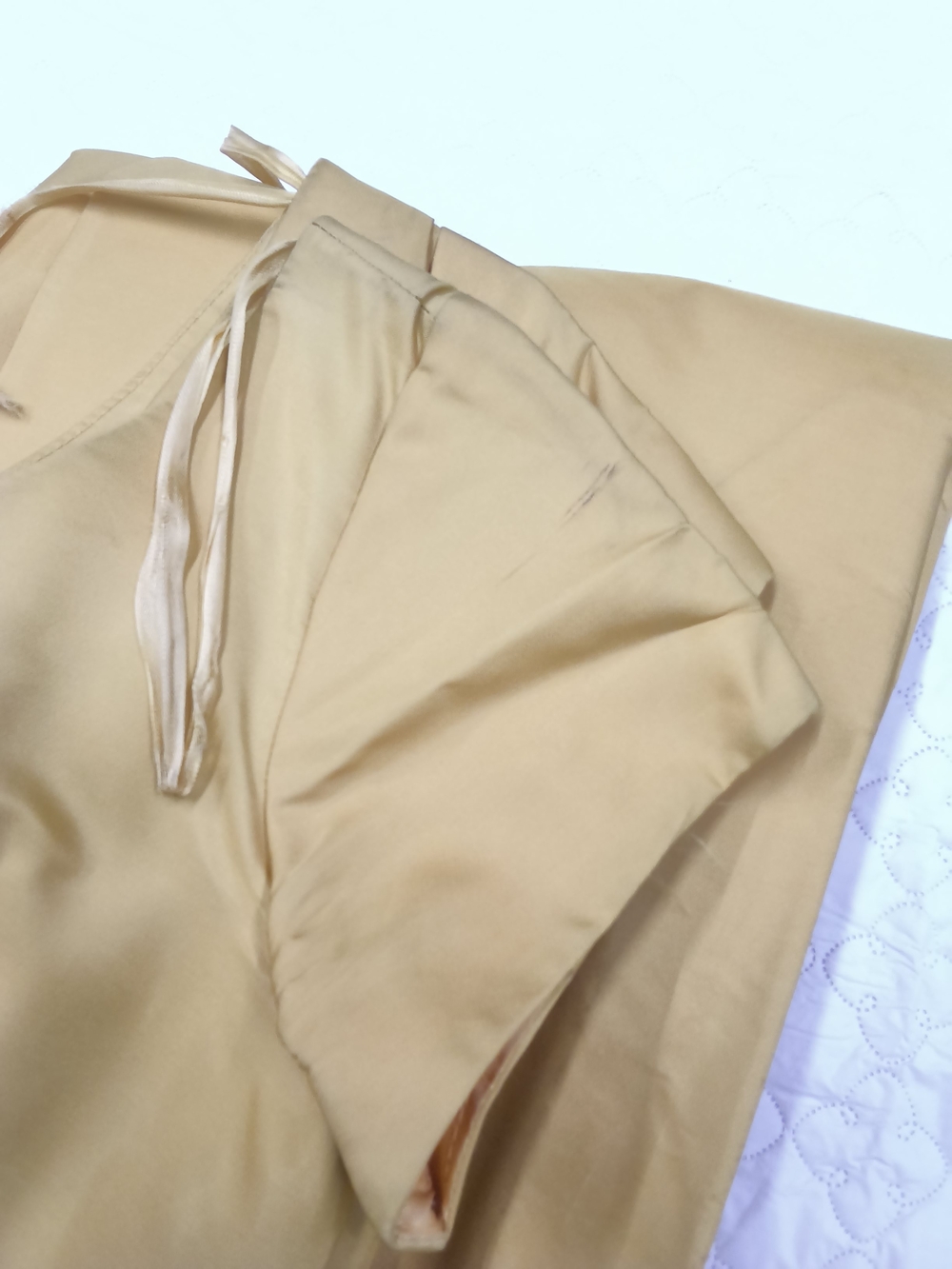 1950s Union-Made Gold Satin Swing Dress - Picture 13 of 14